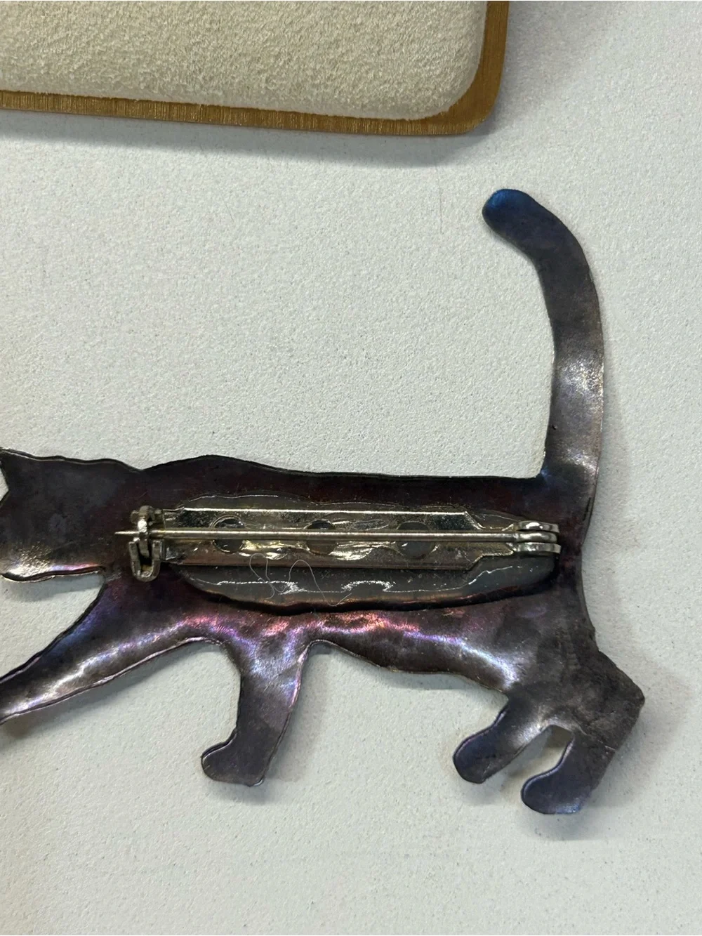 Vintage iridescent fantastic tiger cat brooch